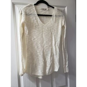 Simons Long Sleeve White V Neck Sweater